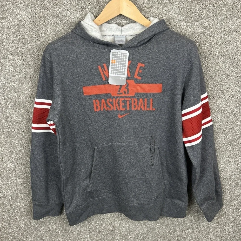 Vintage Nike Basketball Hoodie Youth XL 18-20 Gray 23 Pullover Sweatshirt NEW